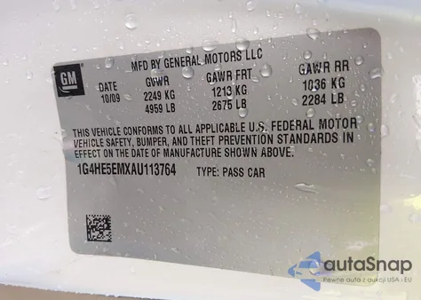 2010 Buick Lucerne Cxl-3 z USA, uszkodzony, nr VIN 1G4HE5EMXAU113764